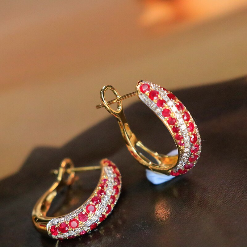 18K Yellow Gold Ruby Earrings for Women