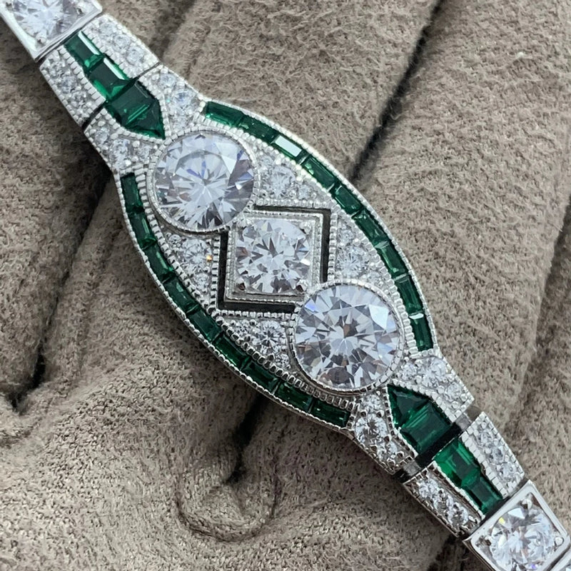 Sterling Silver Round Cut Emerald High Carbon Diamond Bracelet