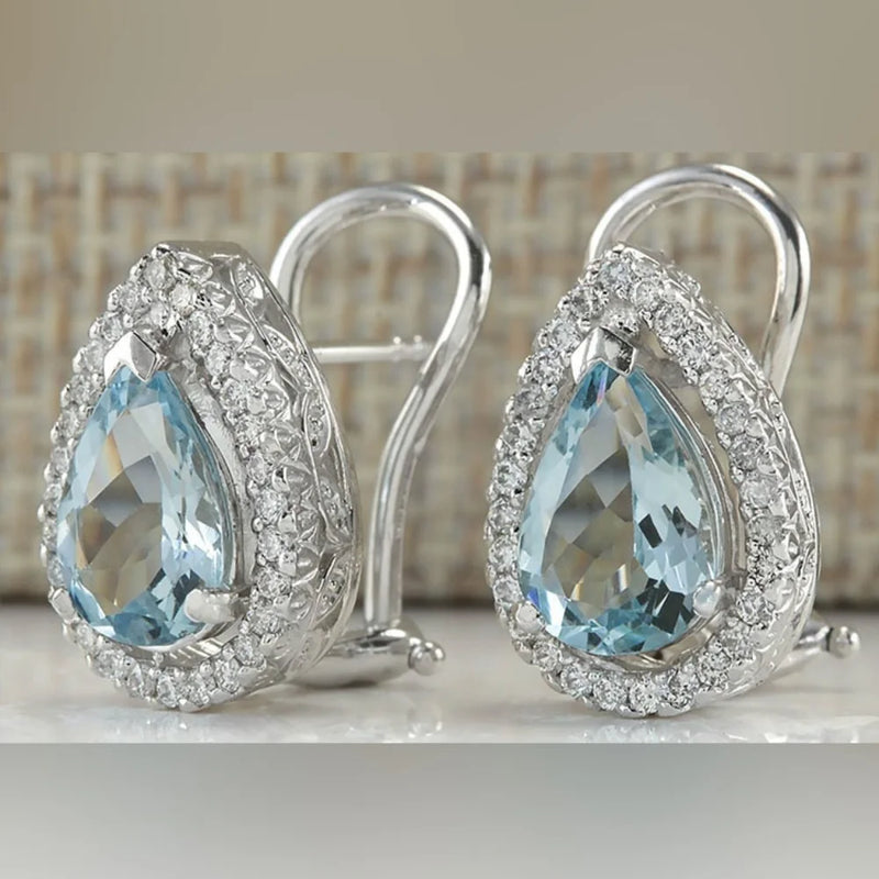 Sterling Silver Blue Topaz Drop Earrings for Women