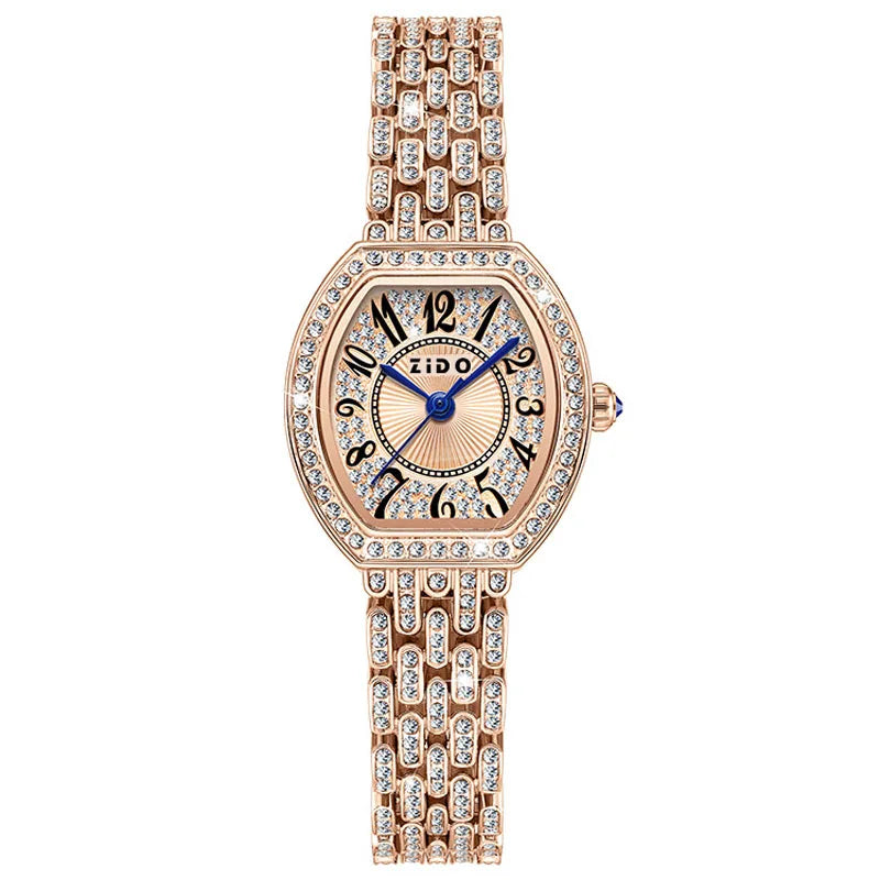 Silver Diamond-inlaid Barrel Shaped Digital Watch for Women