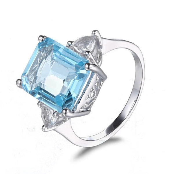 14K White Gold Radiant Cut Blue Topaz Ring for Her