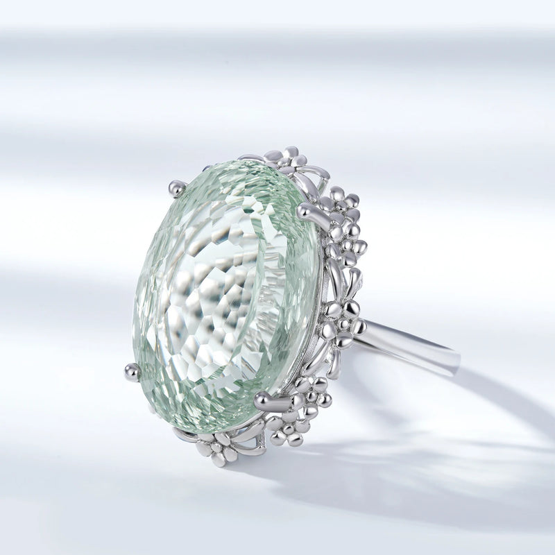 925 Sterling Silver Green Crystal Ring For Women