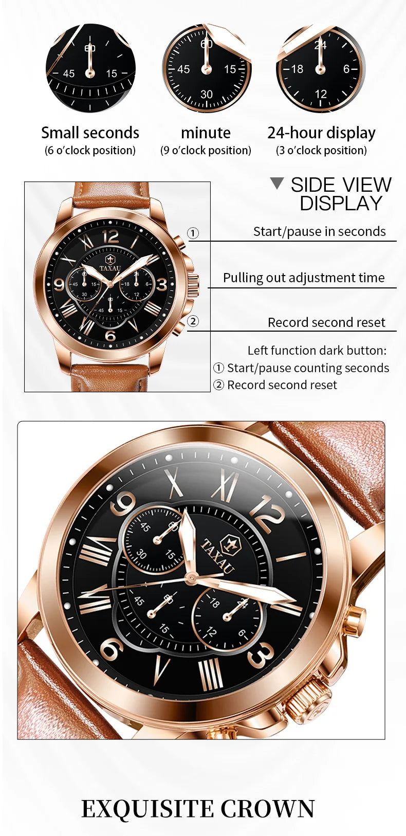 Quartz Leather Multifunction Watch for Men