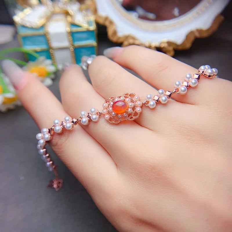 925 Sterling Silver Fire Opal Bracelet for Women