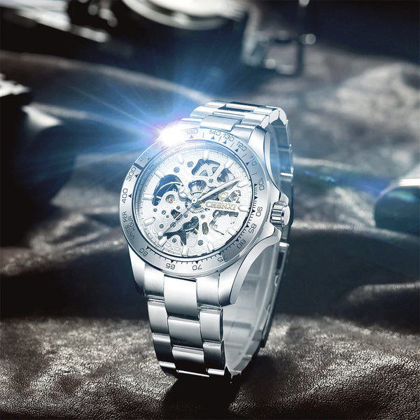 Stainless Steel Hollow Out Automatic Luminous Mechanical Watch for Men