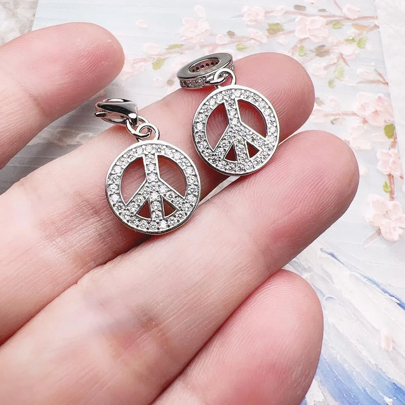 Sterling Silver Peace Symbol Dangle Charm Pendant for Women