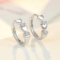 925 Sterling Silver White Zircon Heart Clip Earrings for Woman