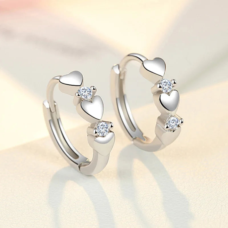 925 Sterling Silver White Zircon Heart Clip Earrings for Woman