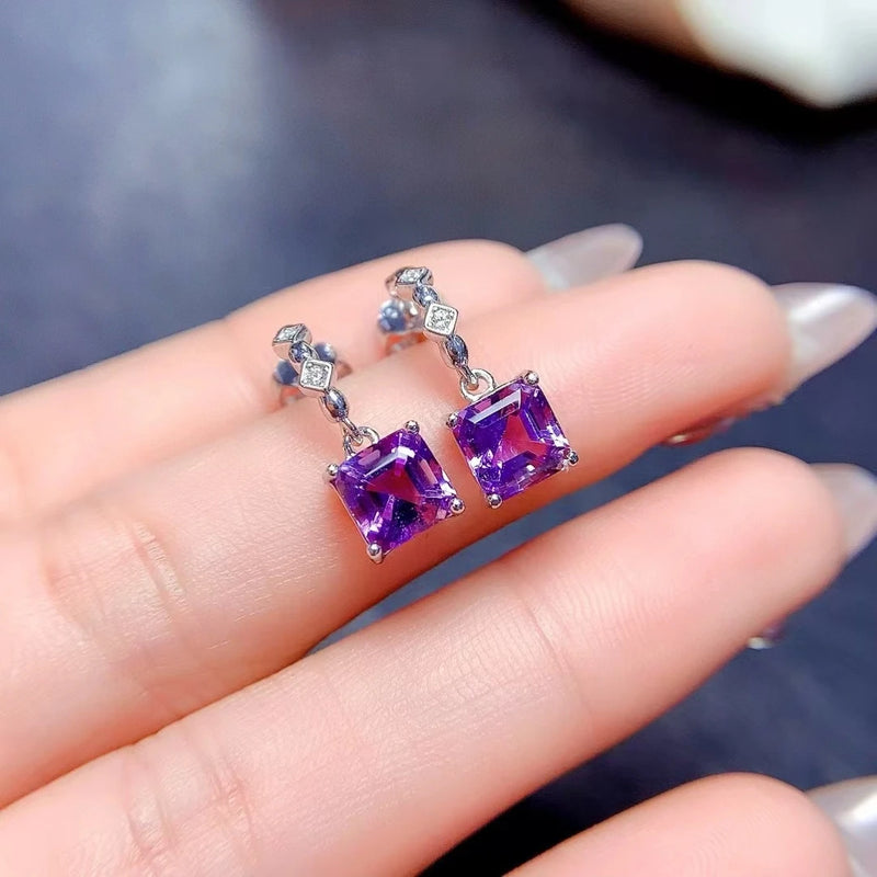 925 Sterling Silver Natural Amethyst Jewelry Set for Women