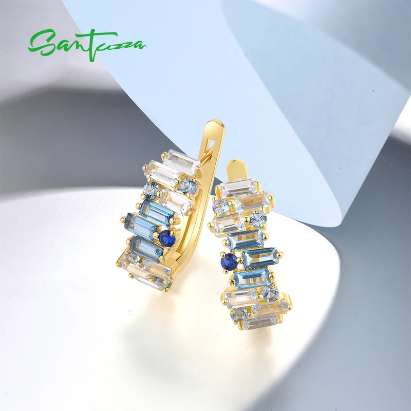 925 Sterling Silver Earrings with Blue Spinel