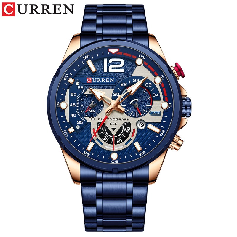 Stainless Steel Chronograph Waterproof Wristwatch for Men