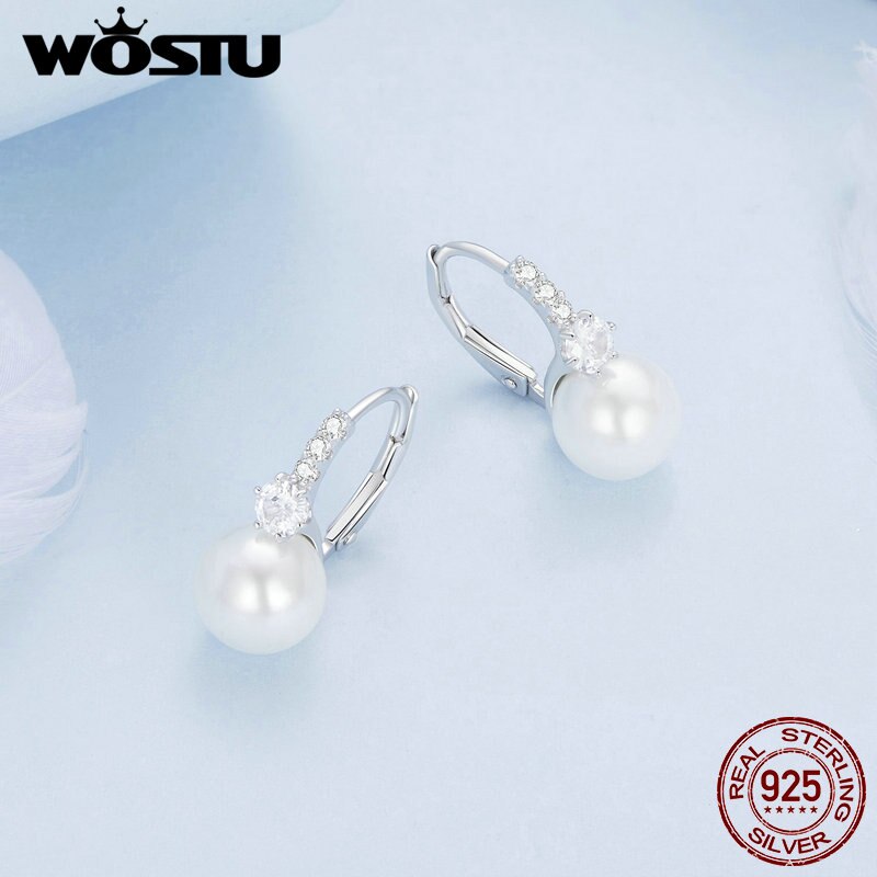 925 Sterling Silver Natural White Pearl Drop Earrings for Women