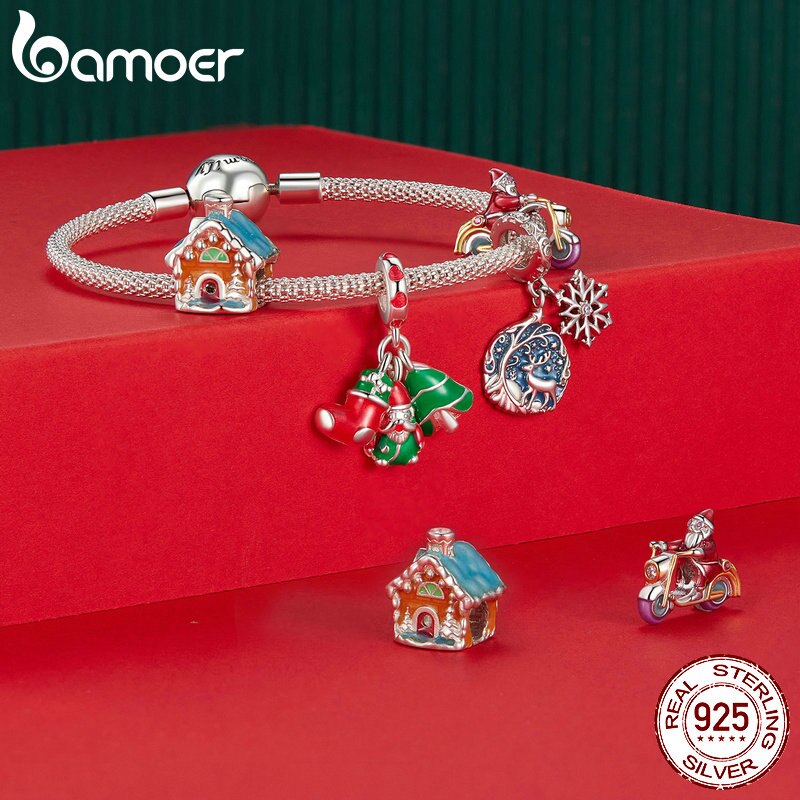 Sterling Silver Luminous Santa Claus Charm Beads Bracelet for Women