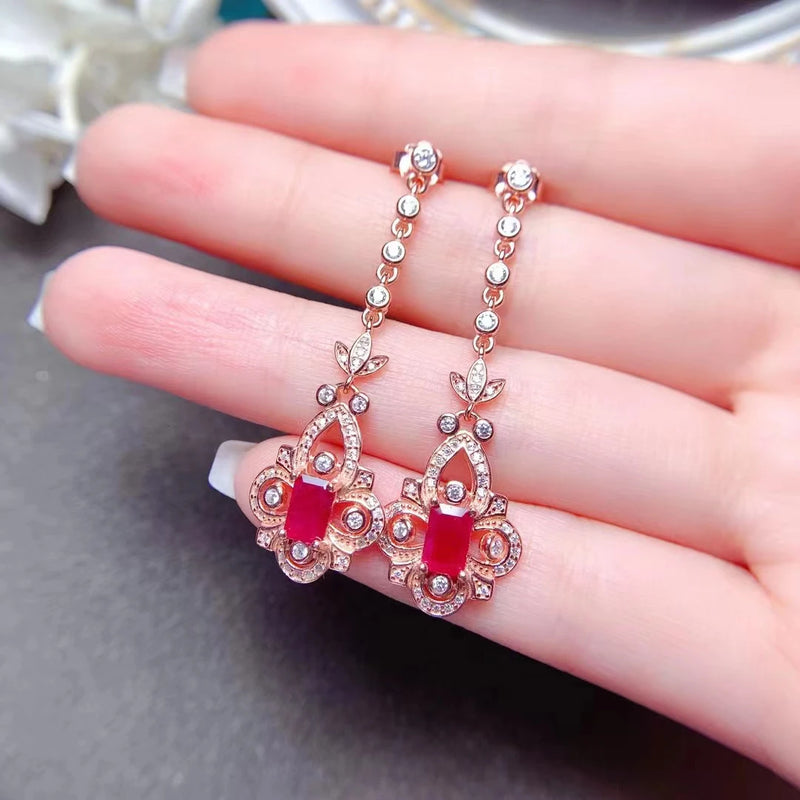 925 Silver Ruby Drop Earrings for Women