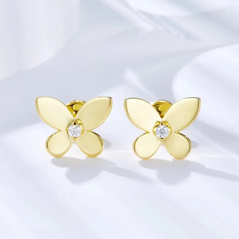 Yellow Gold Plated Sterling Silver Moissanite Butterfly Earrings for Women