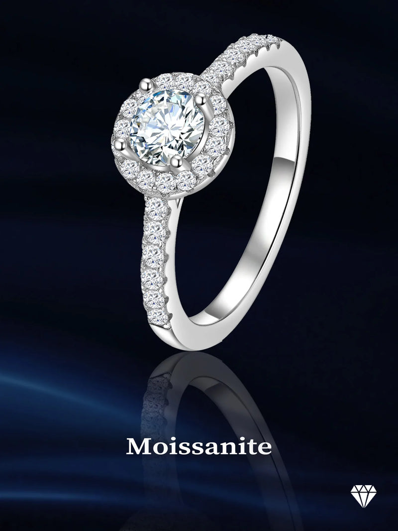 18k White Gold Plated Round Cut 7mm Moissanite Ring for Women