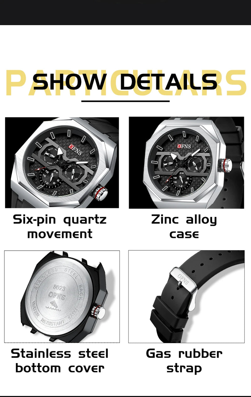 Stainless Steel Silicone Chronograph Watch for Men