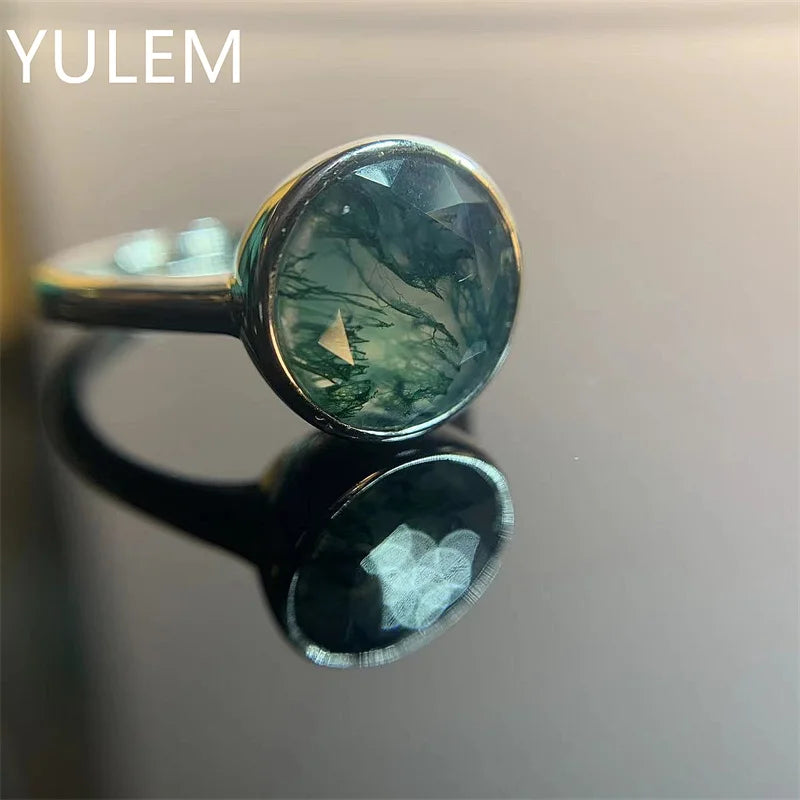 925 Sterling Silver Moss Agate Ring for Man