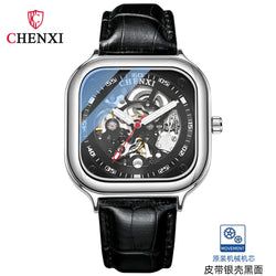 Leather Mesh Square Fashion Mechanical Watch for Men