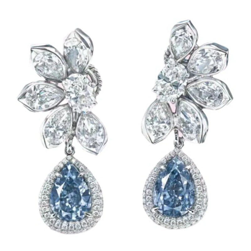 925 Sterling Silver Crushed Ice Cut Sparkling Pear Sapphire Gemstone Drop Earrings for Women