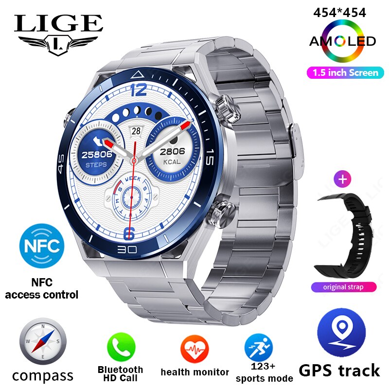 GPS Smart Watch with Voice Calling, NFC, Compass, IP68 Waterproof, ECG+PPG For Men.