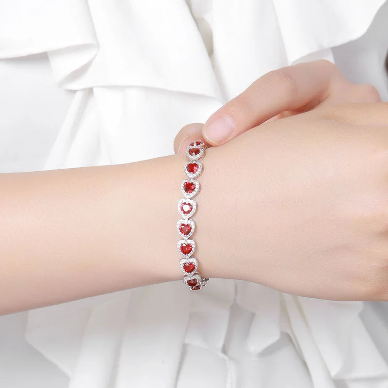 Sterling Silver Full Ruby Link Bracelet for Women