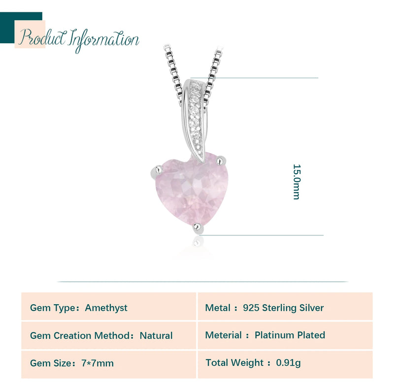 925 Sterling Silver Rose Quartz Heart Pendant for Women