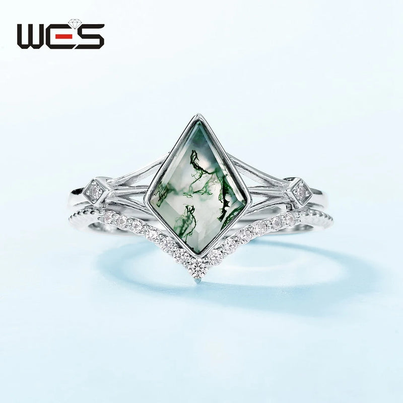 925 Sterling Silver Moss Agate Ring for Woman