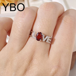 Sterling Silver Red Garnet & CZ Love Letter Rings for Women