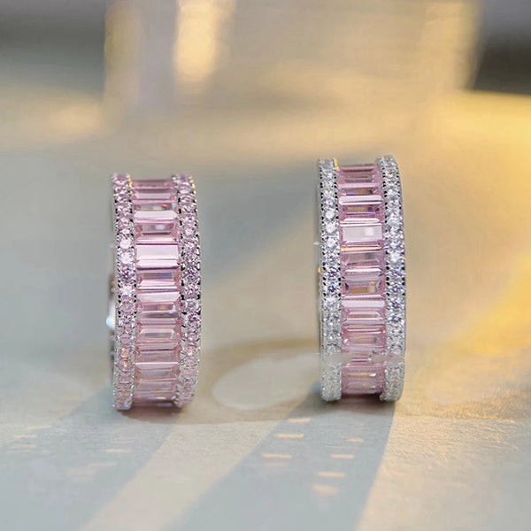 925 Sterling Silver Emerald Cut Lab Created Pink Sapphire 0.80 ctw Ring for Women