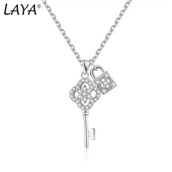 Sterling Silver Key Design Pendant Necklace with CZ Zircon for Women