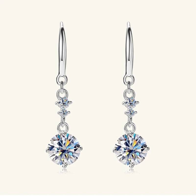 18K Gold Plated Sterling Silver Round Moissanite Drop Earrings for Women