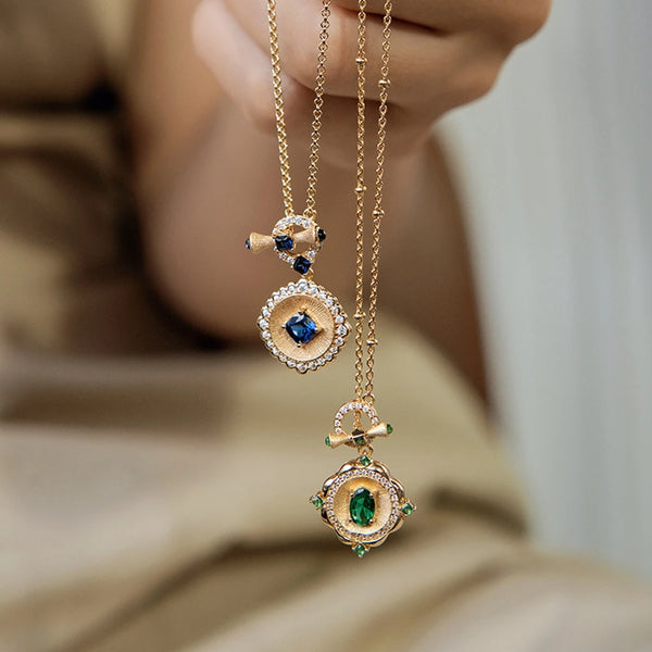 18K Gold Plated Sterling Silver Sapphire, Emerald & Citrine Pendant Necklace for Women