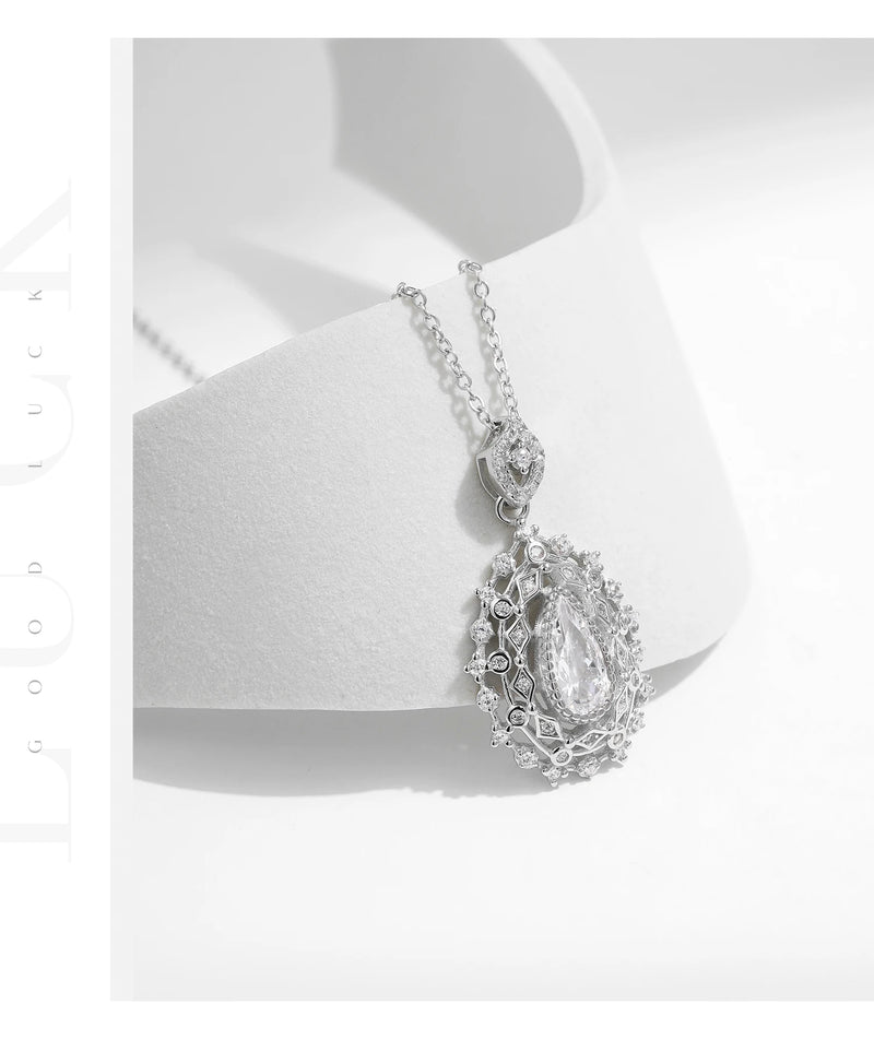 Sterling Silver Water Drop CZ Pendant Necklace for Women