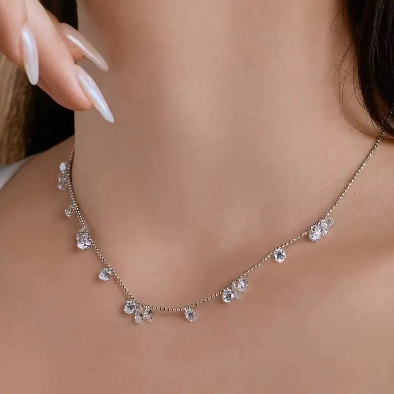 Sterling Silver Zircon Teardrop Necklace for Women