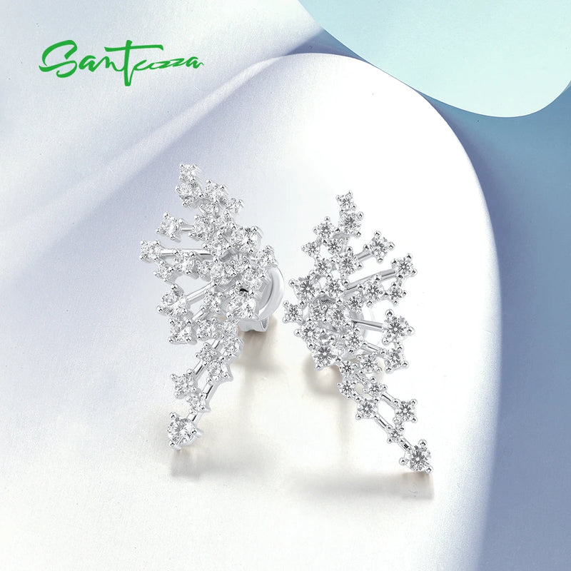 Genuine 925 Sterling Silver Stud Earrings with White CZ