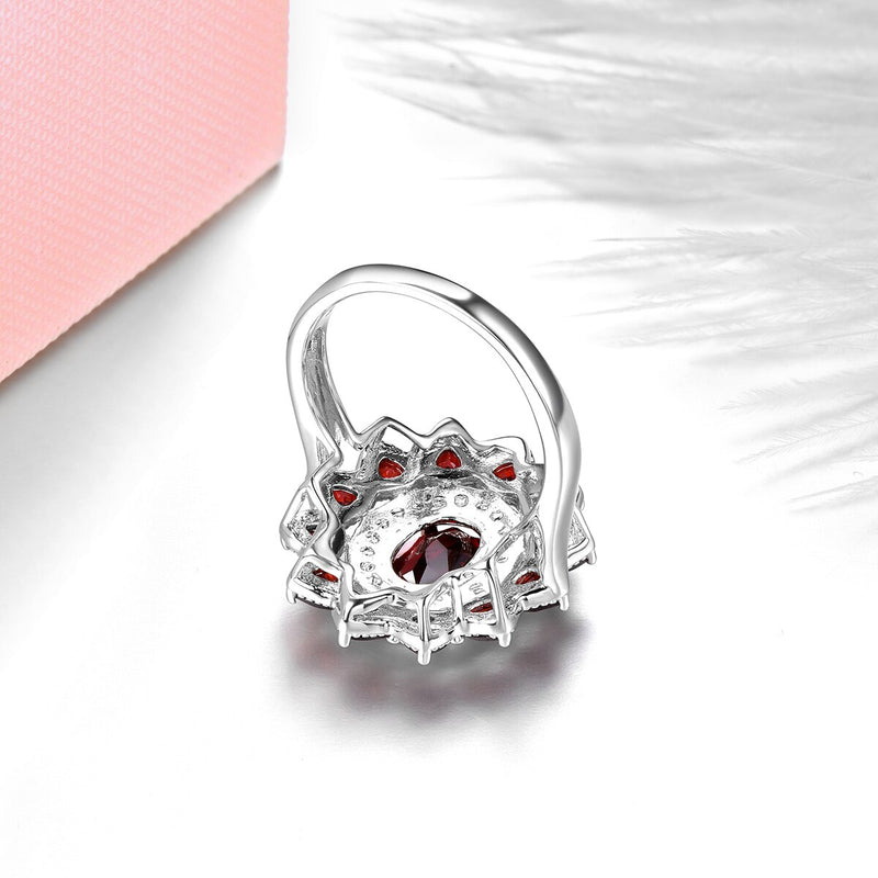 Solid Silver 3.50 Carat Red Garnet Ring for Women
