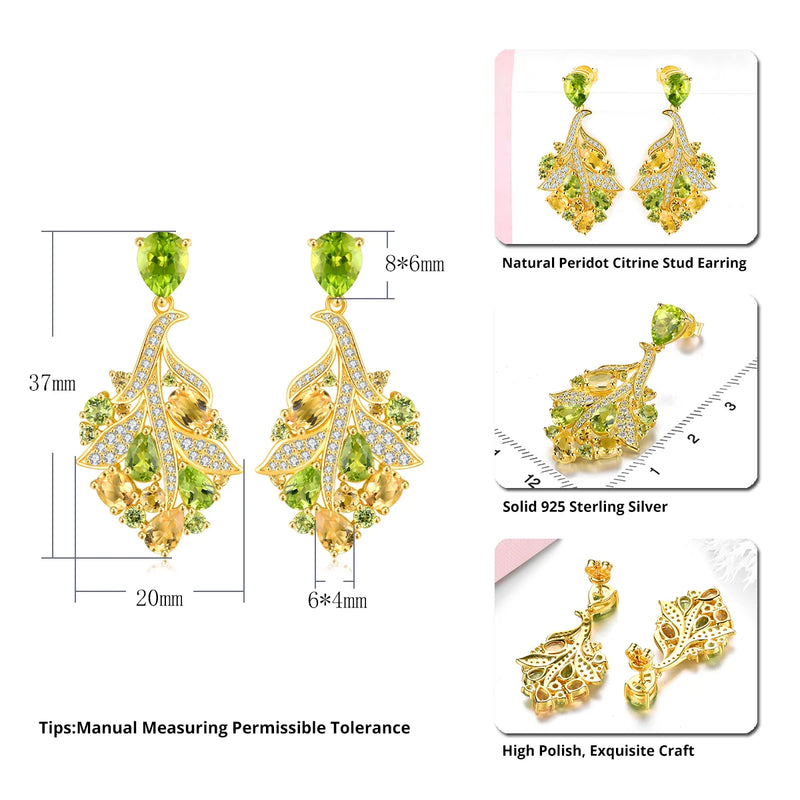 Silver/Yellow Gold Plated Natural Peridot & Citrine Earrings 8 ctw for Women