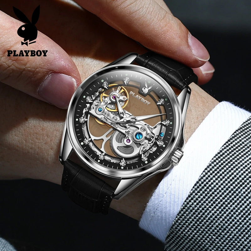 Stainless Steel Skeleton Automatic Mechanical Watch for Men