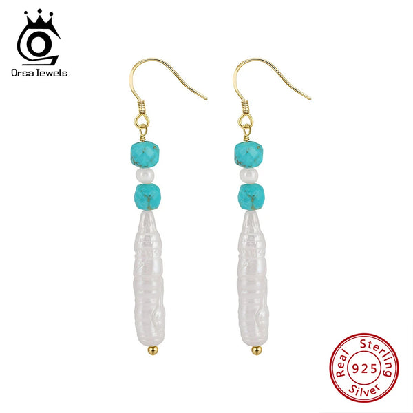 Sterling Silver Turquoise and Pearl Drop Earrings for Women