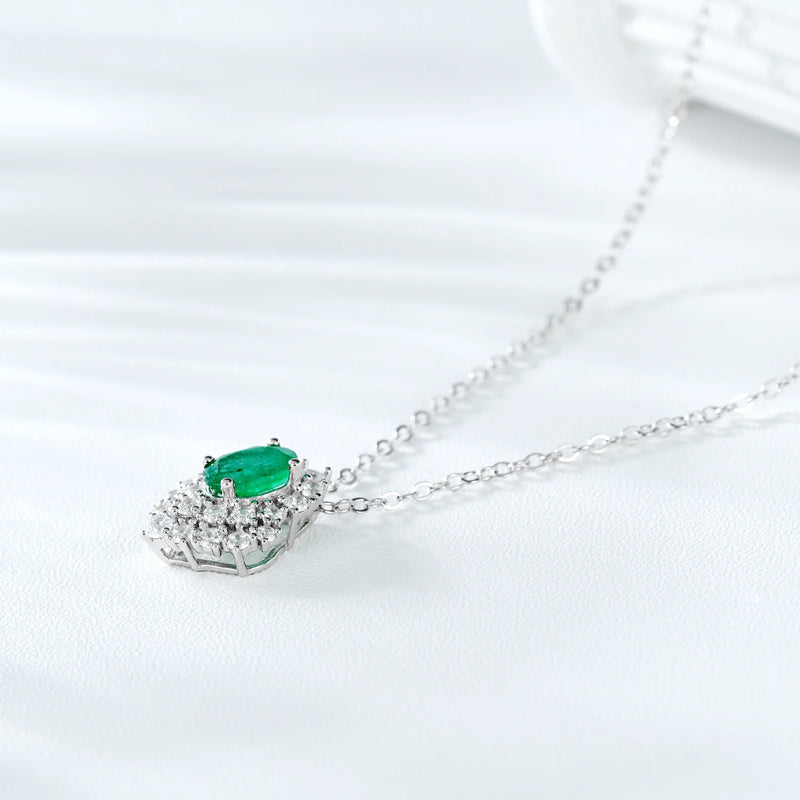 Sterling Silver Emerald Pendant Necklace for Women