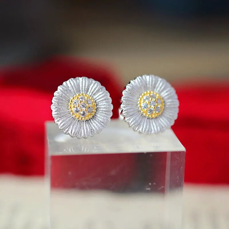 Sterling Silver Gold Plated Daisy Earrings for Women