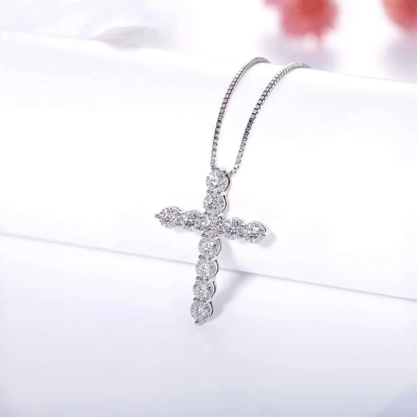 925 Sterling Silver 5.5ct Moissanite Diamond Cross Pendant Necklace for Women and Men