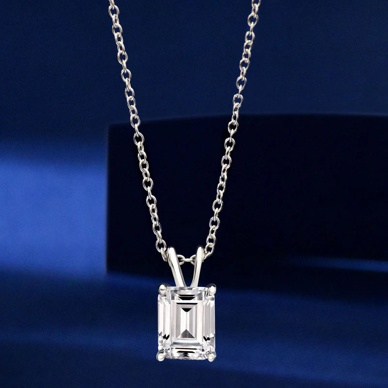 Sterling Silver Emerald Cut Cubic Zirconia Pendant Necklace for Women