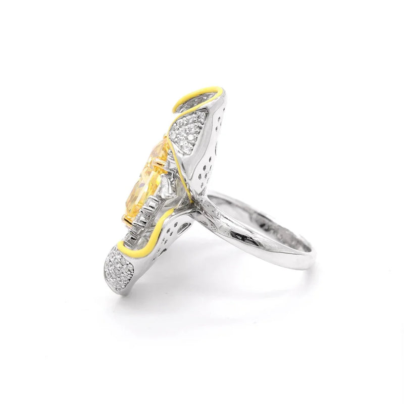 925 Sterling Silver Lab-Grown Sapphire, Citrine, and Diamond Flower Ring