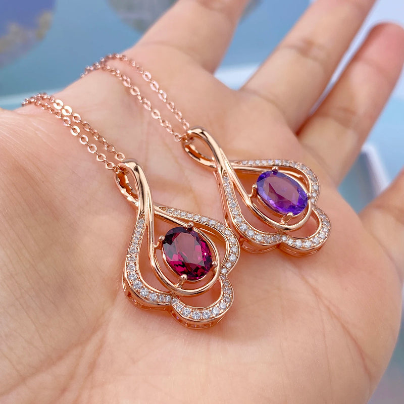 Sterling Silver Rose Gold Plated Garnet Amethyst Pyrope Pendant Necklace for Women