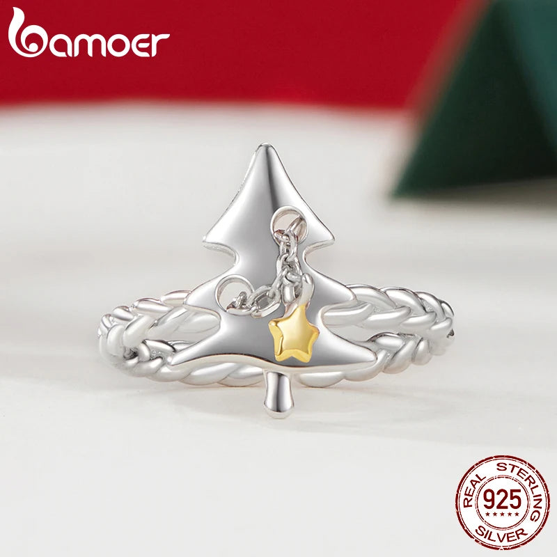 Sterling Silver Tree Elk Holly Gingerbread Rings for Women