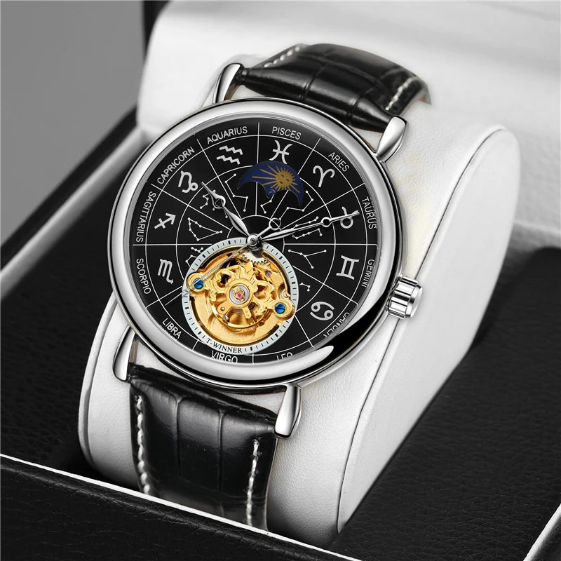 Stainless Steel Leather Strap Watch for Men