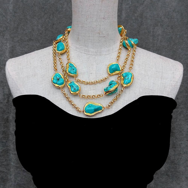 Gold Plated Turquoise Freeform Chain Necklace