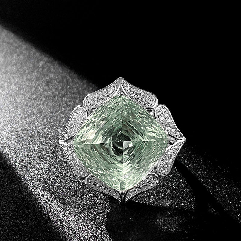 Sterling Silver Green Amethyst Ring for Women